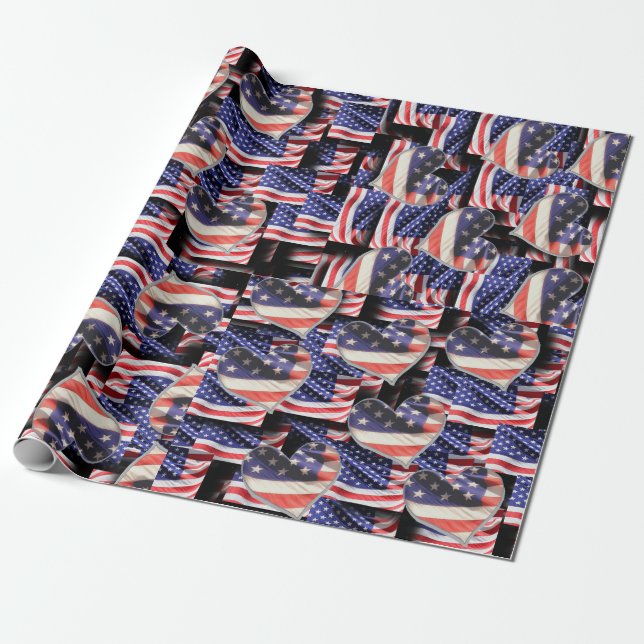American Flag Collage Wrapping Paper (Unrolled)