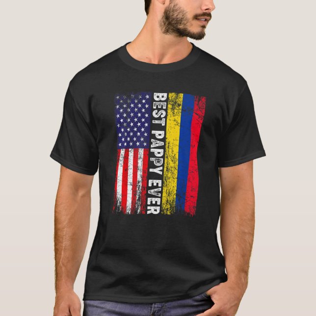 American Flag & Colombia Flag Best Pappy Ever Fami T-Shirt (Front)