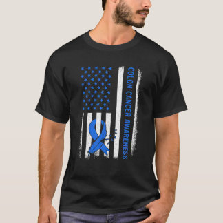 American Flag Colon Cancer Awareness Survivor Figh T-Shirt
