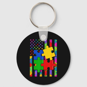 American flag colourful puzzle autism awareness me keychain