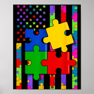American flag colourful puzzle autism awareness me poster