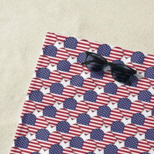 American Flag Colours Hearts Pattern Patriotic Beach Towel