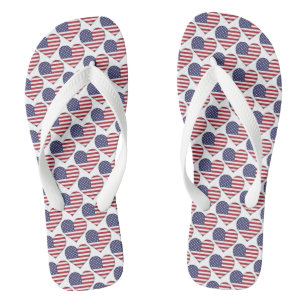 American Flag Colours Hearts Pattern Patriotic Flip Flops