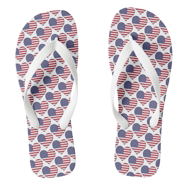 American Flag Colours Hearts Pattern Patriotic Flip Flops (Footbed)