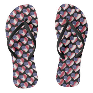 American Flag Colours Hearts Pattern Patriotic Flip Flops