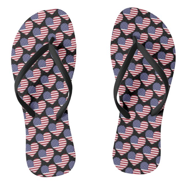 American Flag Colours Hearts Pattern Patriotic Flip Flops (Footbed)