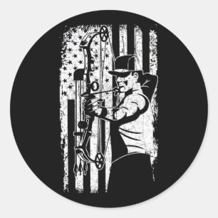 American Flag Compound Bow Hunting Classic Round Sticker