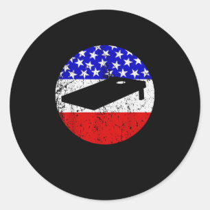 American Flag Cornhole Vintage Retro Board Classic Round Sticker