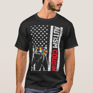 American Flag Cousin Bear Autism Awareness Support T-Shirt