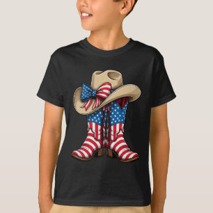American Flag Cowboy Boots Hat Western Patriotic T-Shirt
