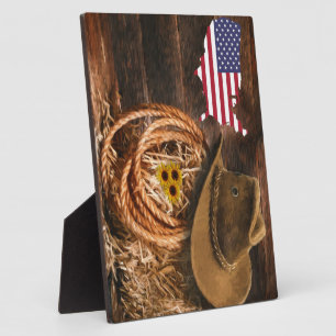 American Flag Cowboy Hat lasso Plaque