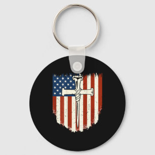 American Flag Cross 3 Nail Patriotic Christian Dom Keychain