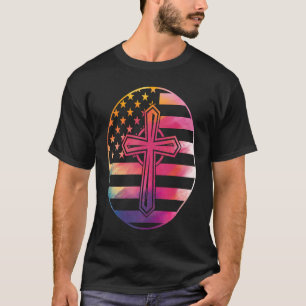 American Flag Cross America Pride Proud Christia T-Shirt