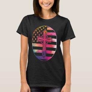 American Flag  Cross  America Pride Proud Christia T-Shirt