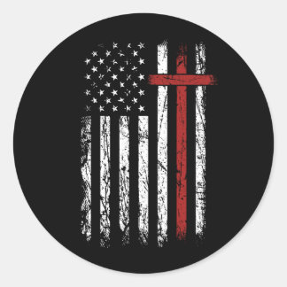 American Flag Cross Christmas Patriotic Religious Classic Round Sticker