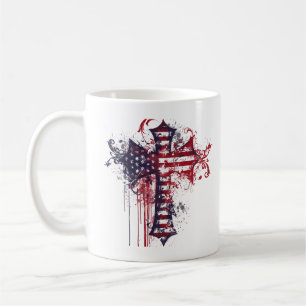 American flag cross coffee mug
