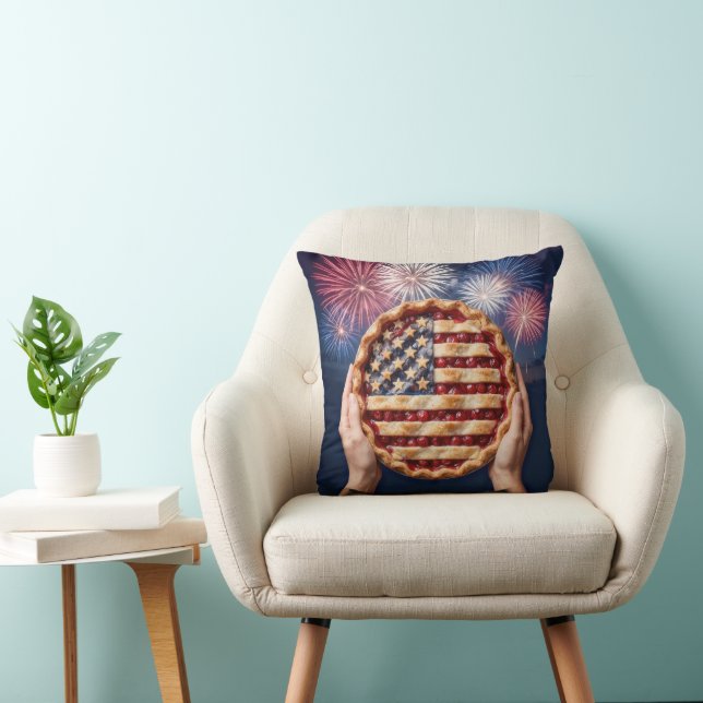 American Flag Crust on a Cherry Pie Throw Pillow (Chair)