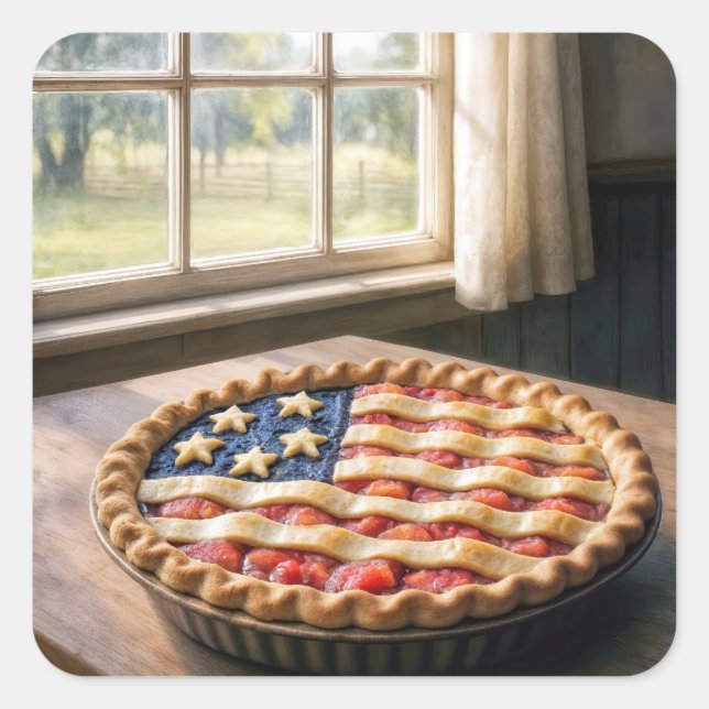 American Flag Crust On Homemade Pie Square Sticker (Front)