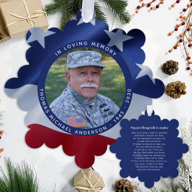 American Flag Custom Photo In Loving Memory Ornament Card (Creator Uploaded)