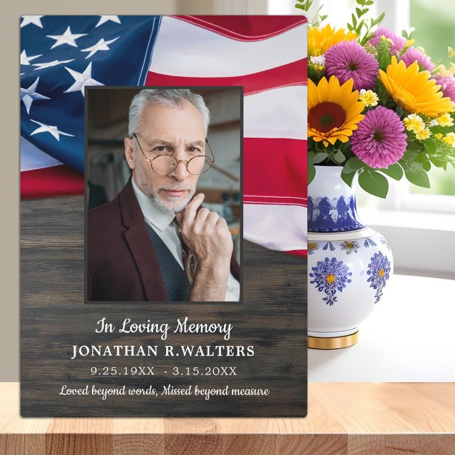 American Flag Custom Photo Patriotic Memorial Plaque (Creator Uploaded)