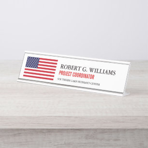 American Flag Customized Desk Name Plate