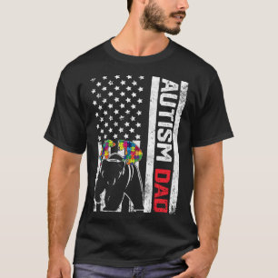 American Flag Dad Bear Autism Awareness Support Fa T-Shirt
