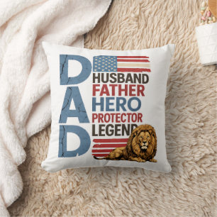 American flag Dad Lion Patriotic Throw Pillow