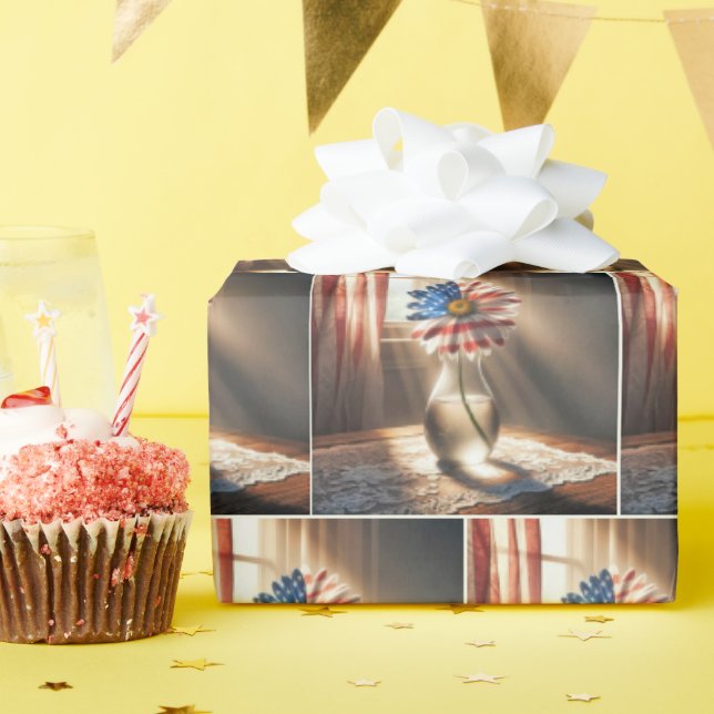 American Flag Daisy In Glass Vase Wrapping Paper (Birthday Party)