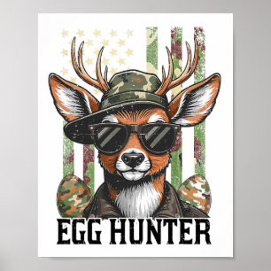American Flag Deer And Camo Cap Egg Hunter Retro E Poster