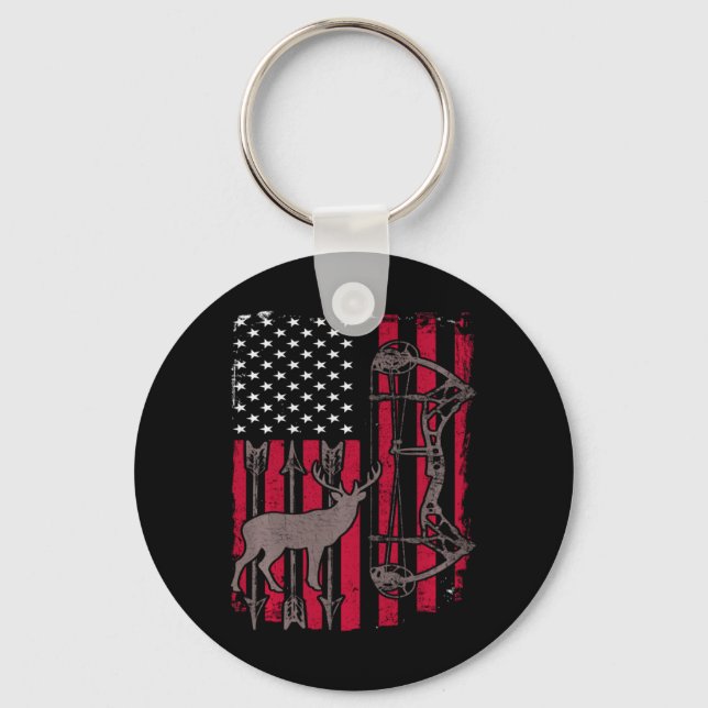 American Flag Deer Bow Hunting   Keychain (Front)