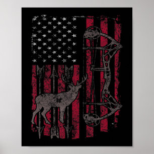 American Flag Deer Bow Hunting Patriotic Distresse Poster