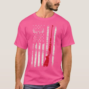 American Flag Deer Hunter Skull Rifle T-Shirt