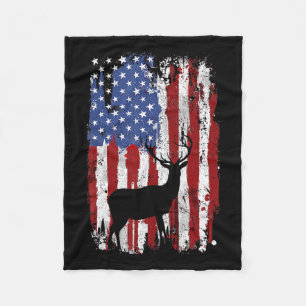 American Flag Deer Hunters Deer On American Flag Fleece Blanket