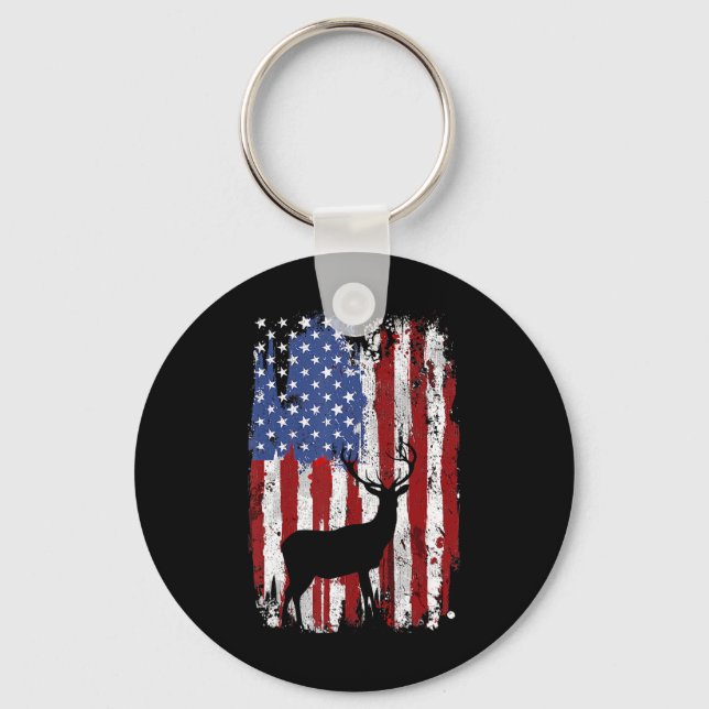 American Flag Deer Hunters Deer On American Flag  Keychain (Front)