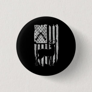 American Flag Deer Hunting Patriotic Hunter Men Wo 1 Inch Round Button