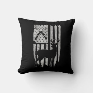 American Flag Deer Hunting Patriotic Hunter Men Wo Throw Pillow