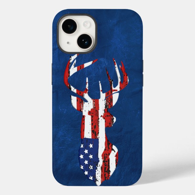 American Flag Deer on Blue Leather   Case-Mate iPhone Case (Back)
