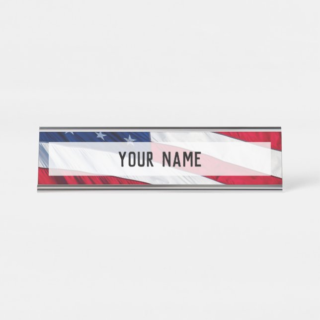 American Flag Desk Name Plate (Front)