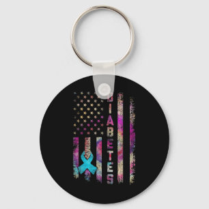 American Flag Diabetes Awareness Support Tie Dye Keychain