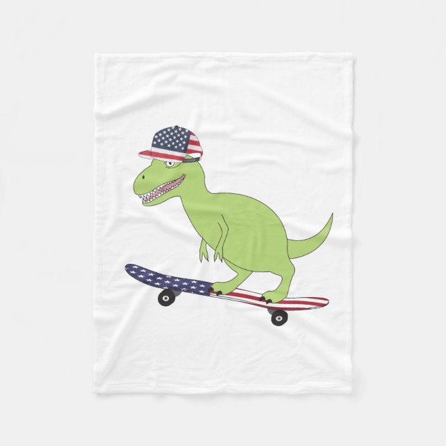 American Flag Dinosaur Skateboarding Fleece Blanket (Front)