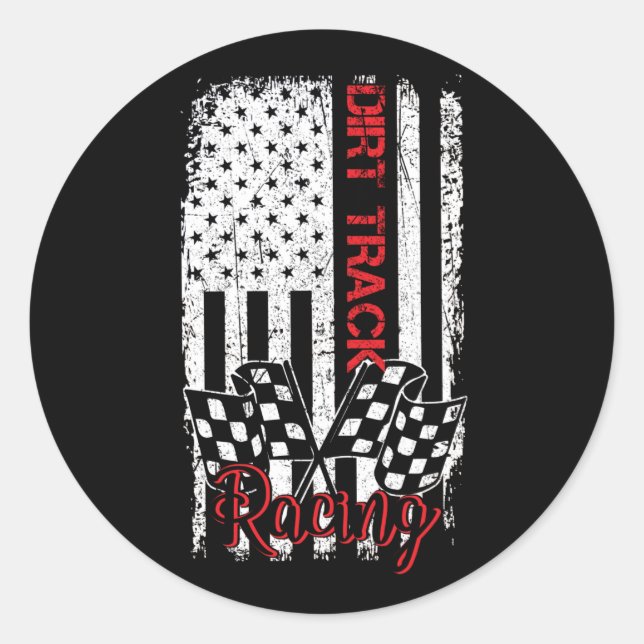 American Flag Dirt Track Racing Car Bike Driver Classic Round Sticker (Front)