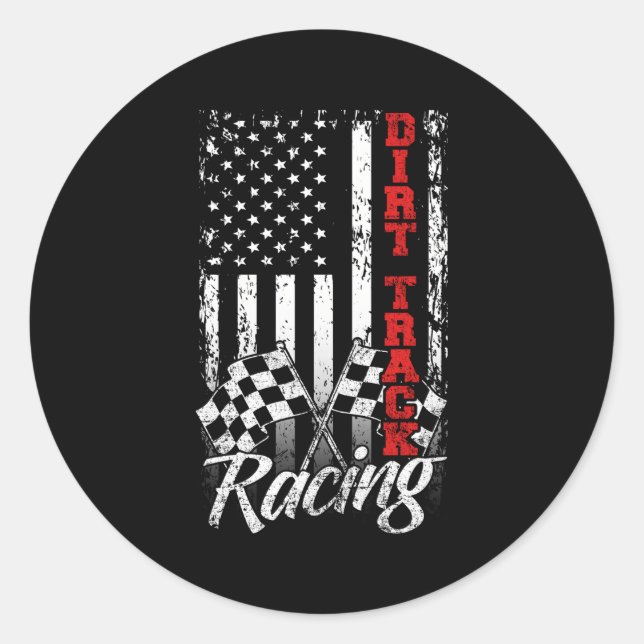 American Flag Dirt Track Racing Car Bike Driver Ra Classic Round Sticker (Front)