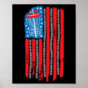 American Flag Disc Golf Basket Chain 4th Of July M Poster