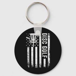 American Flag Disc Golf Players Flying Disc Golfer Keychain
