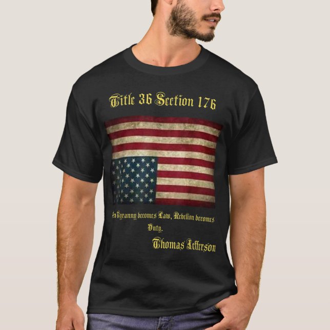American Flag Distress Upside Down Thomas Jefferso T-Shirt (Front)