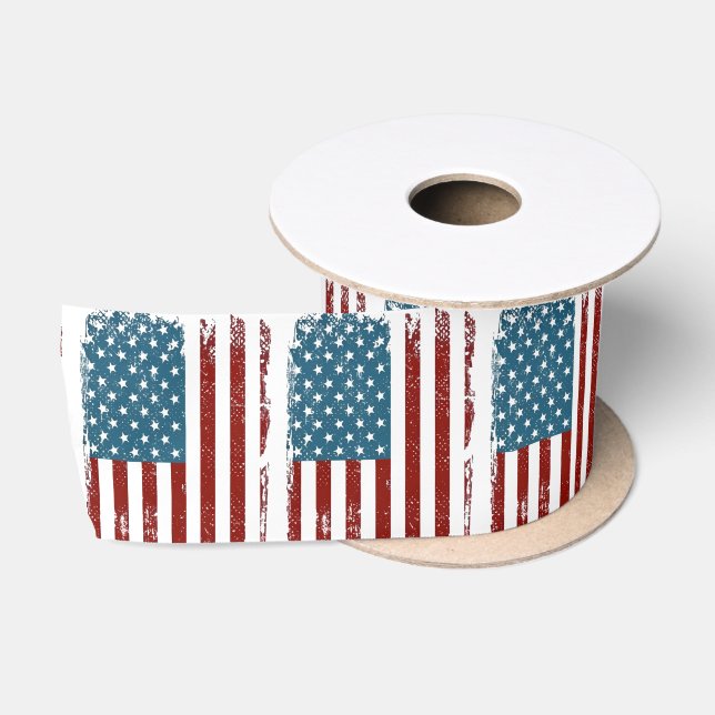 American Flag Distressed Design Satin Ribbon (Spool)