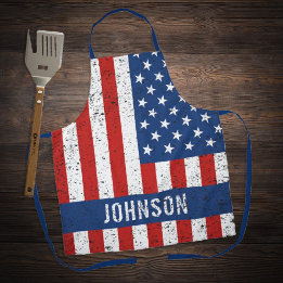 American Flag Distressed Name Apron