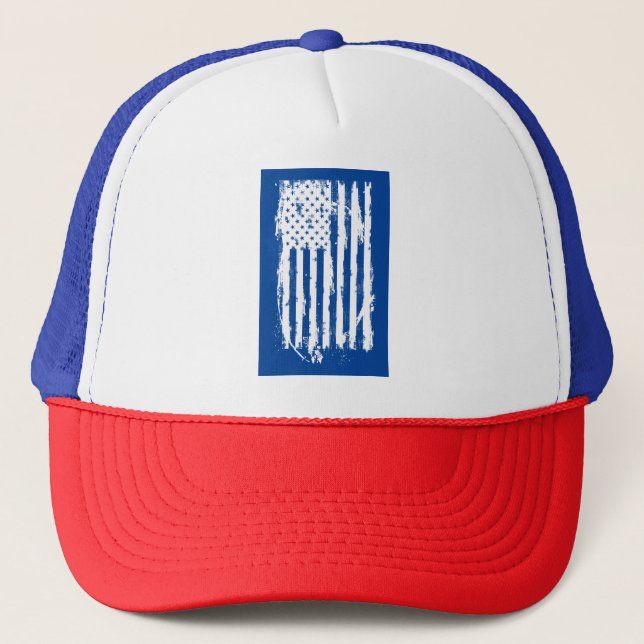  American Flag Distressed White Trucker Hat (Front)