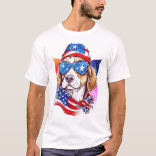 American Flag Dog 4th July T-Shirt