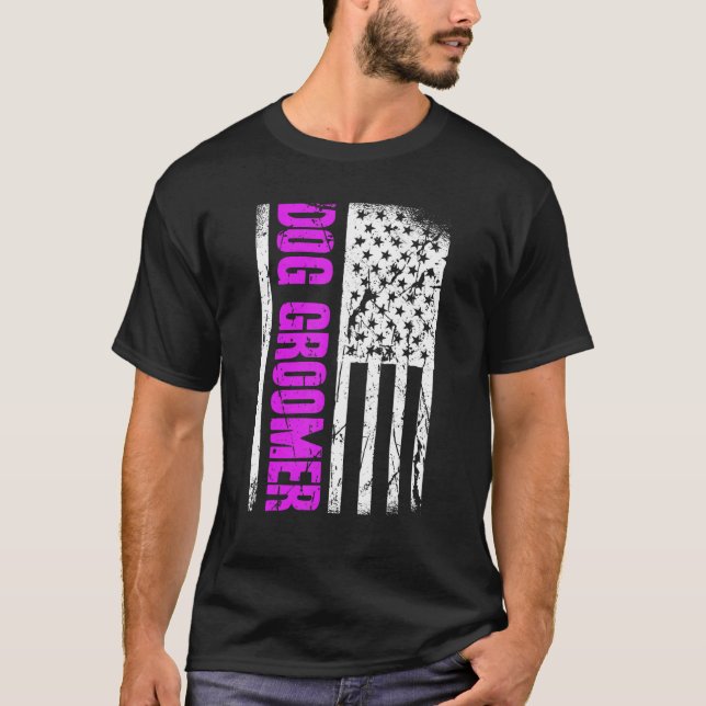 American Flag Dog Groomer T-Shirt (Front)